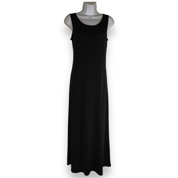 VINTAGE 90s SMALL KATHIE LEE DRESS BLACK MAXI SLEEVELESS STRETCH - Picture 1 of 12